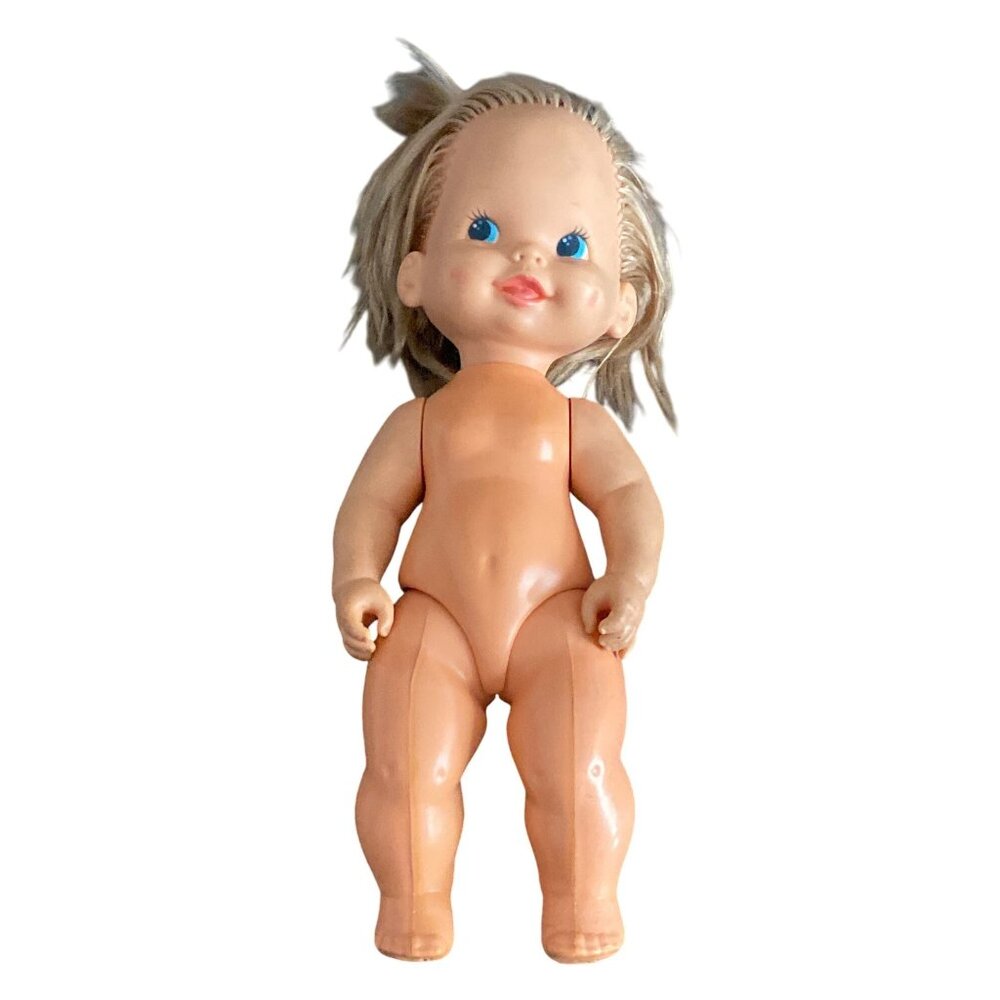 VTG Mattel Tippee Toes Baby Doll Blonde Hair Blue Eyes Girl Articulated 1980